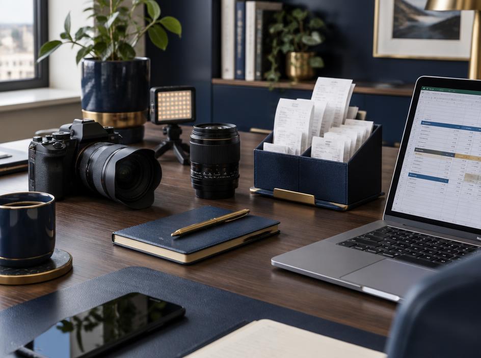 Camera equipment and organized production expense records