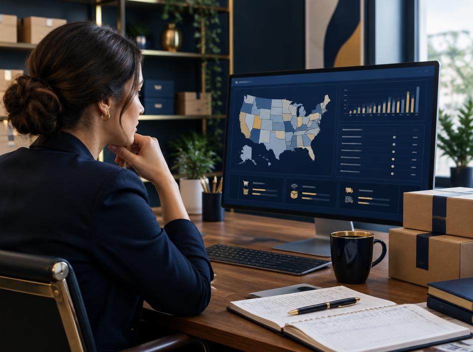 E-commerce owner monitoring sales activity across states