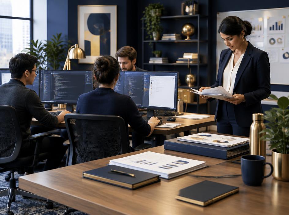 Software team and finance lead organizing development costs